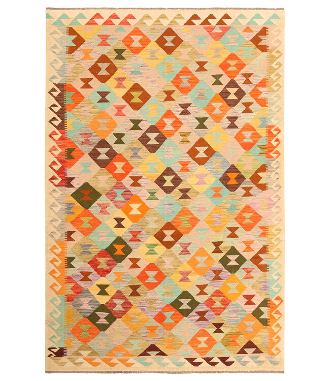 300x196cm Afghanischer orientalischer Wollteppich handgefertigter Kelim-Teppich