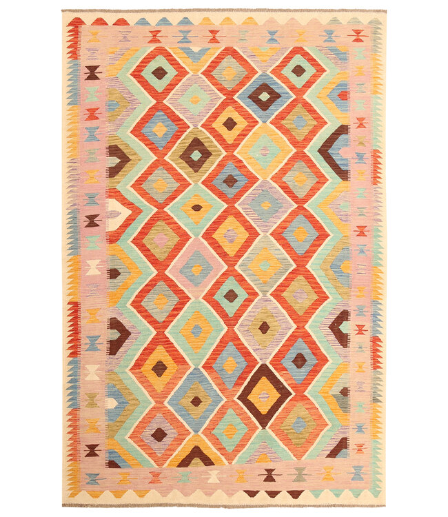 299x196cm Afghanischer orientalischer Wollteppich handgefertigter Kelim-Teppich