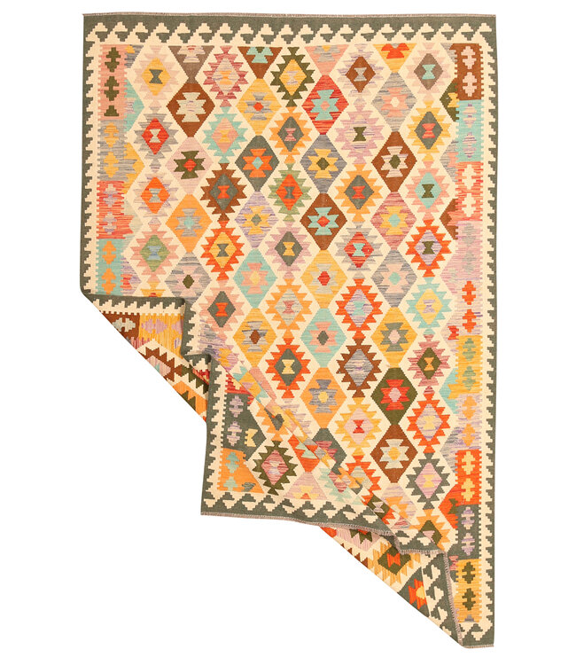 310x203cm Afghanischer orientalischer Wollteppich handgefertigter Kelim-Teppich