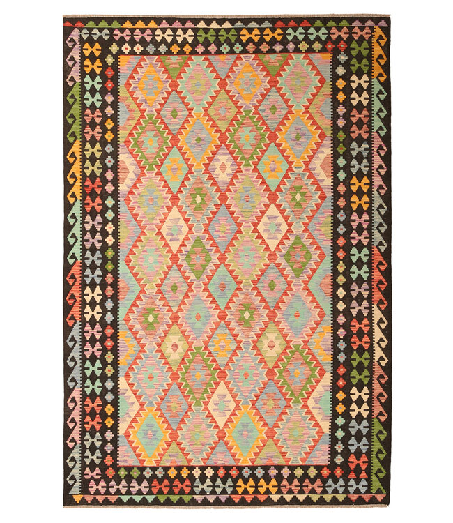 305x203cm Afghanischer orientalischer Wollteppich handgefertigter Kelim-Teppich