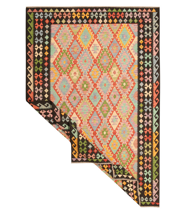 305x203cm Afghanischer orientalischer Wollteppich handgefertigter Kelim-Teppich