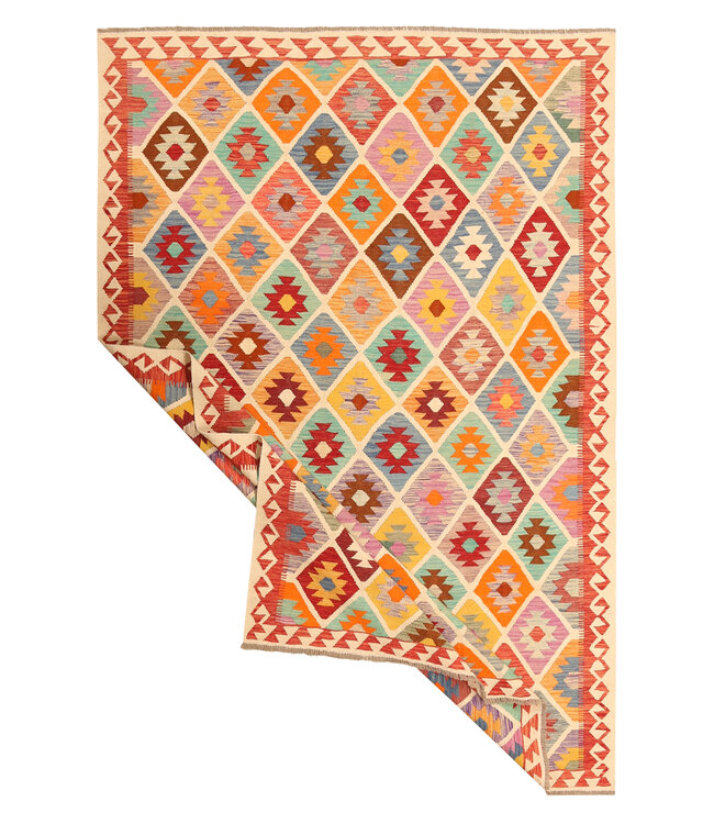 303x202cm  Afghanischer orientalischer Wollteppich handgefertigter Kelim-Teppich