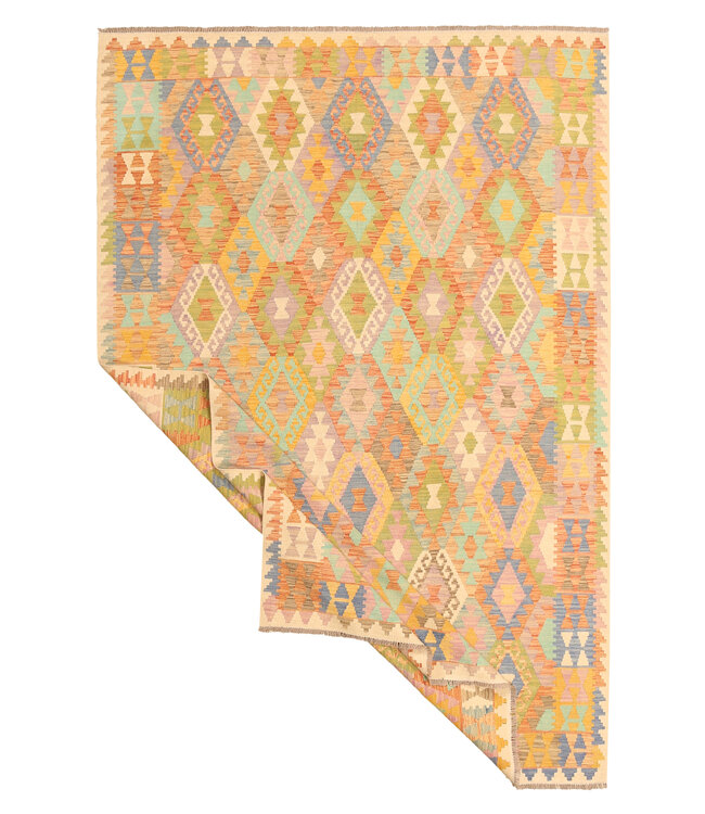 297x200cm Afghanischer orientalischer Wollteppich handgefertigter Kelim-Teppich