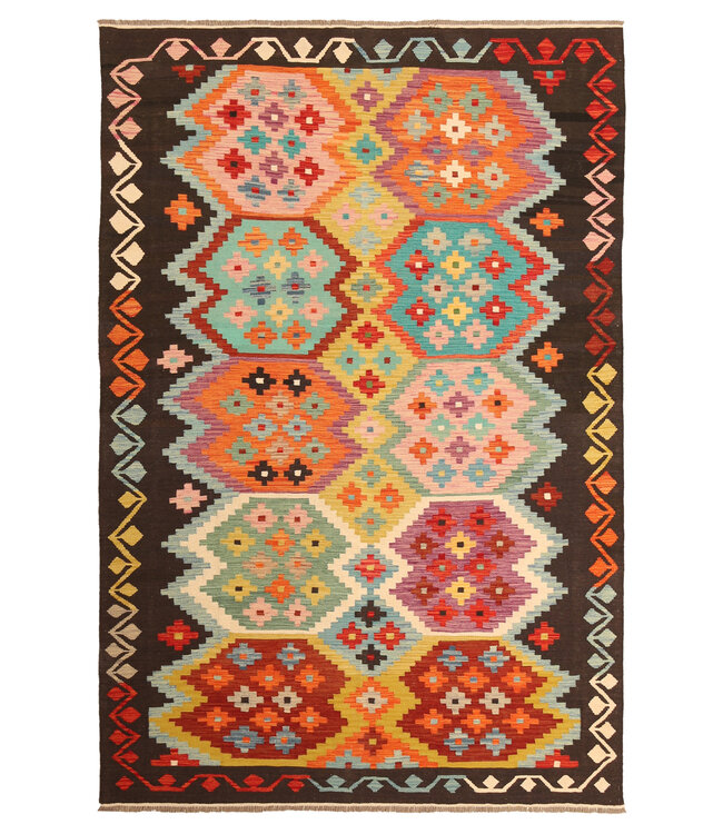 298x200cm Afghanischer orientalischer Wollteppich handgefertigter Kelim-Teppich