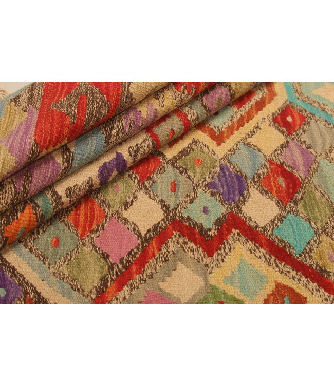 290x198cm Afghanischer orientalischer Wollteppich handgefertigter Kelim-Teppich