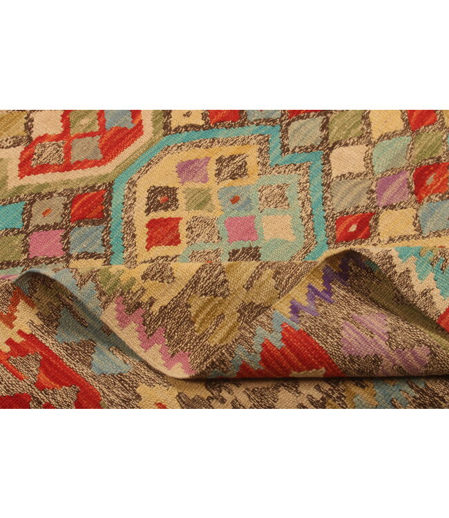 290x198cm Afghanischer orientalischer Wollteppich handgefertigter Kelim-Teppich