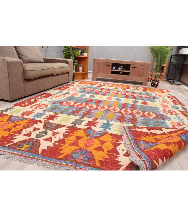 300x203cm Mooie handgeweven Kelim vloerkleed wollen oosterse tapijt