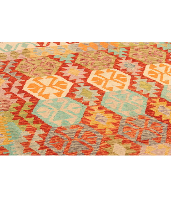 297x208 cm  Handgeweven Traditionele Kelim Vloerkleed Wol Tapijt