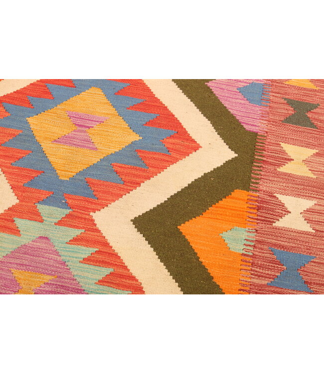 300x195cm Handgeweven Traditionele Kelim Vloerkleed Wol Tapijt