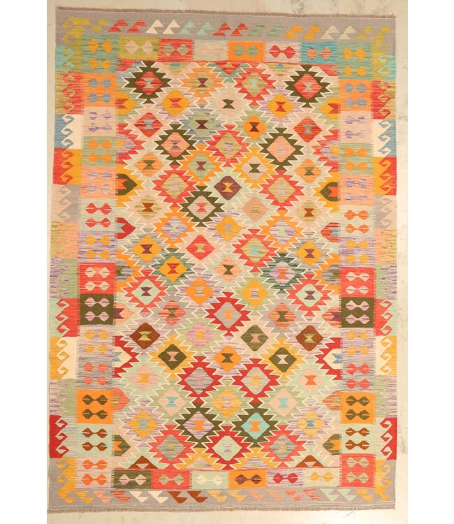 290x200cm Mooie handgeweven Kelim vloerkleed wollen oosterse tapijt