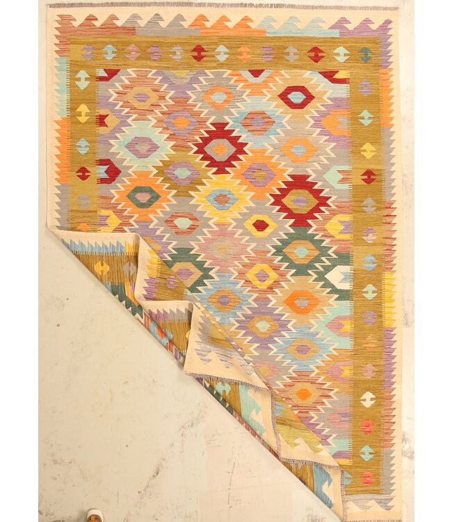 290x196cm Mooie handgeweven Kelim vloerkleed wollen oosterse tapijt