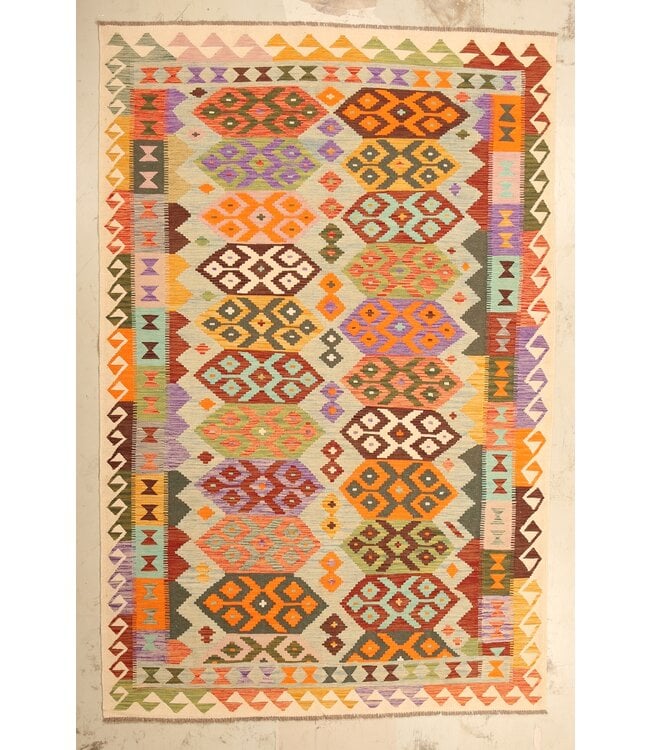 305x198cm Afghanischer orientalischer Wollteppich handgefertigter Kelim-Teppich