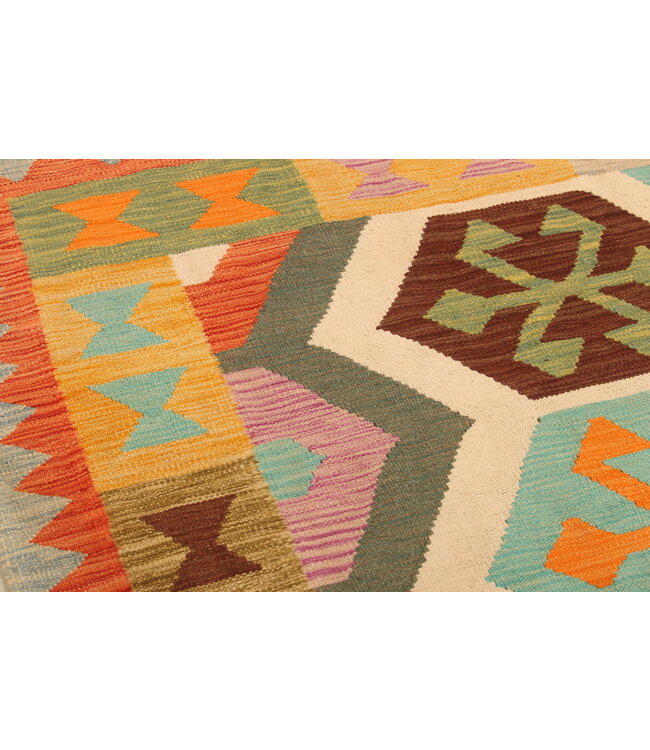 303x196cm Handgewebter Traditioneller Kelim Teppich Woll