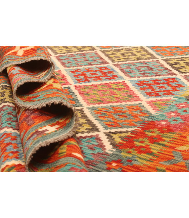 292x195cm Afghanischer orientalischer Wollteppich handgefertigter Kelim-Teppich