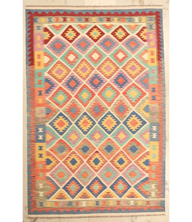 309x202cm Afghanischer orientalischer Wollteppich handgefertigter Kelim-Teppich