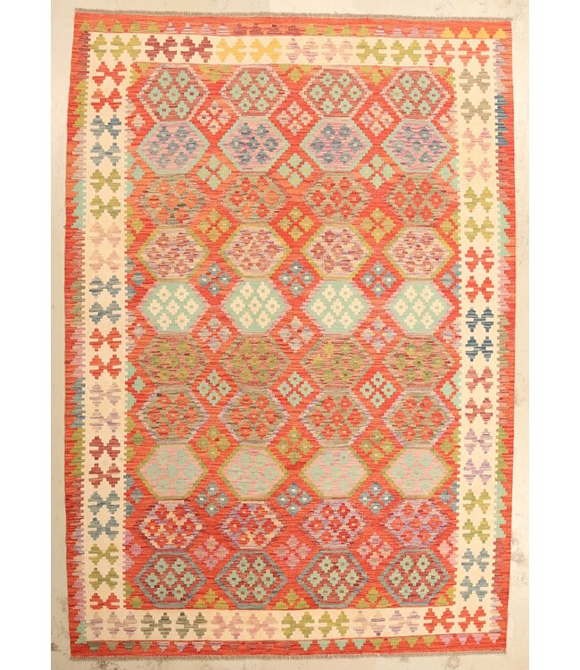 300x207cm Mooie handgeweven Kelim vloerkleed wollen oosterse tapijt