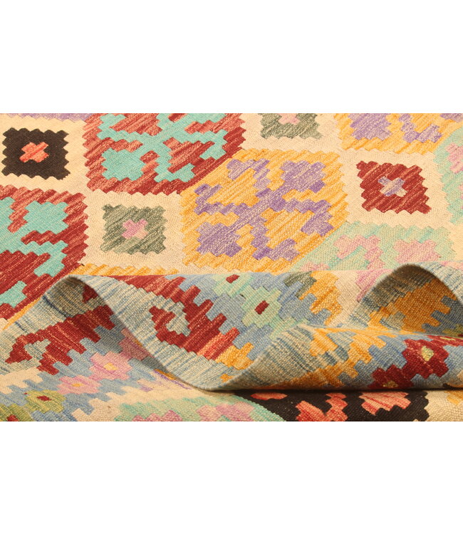 296x200cm Afghanischer orientalischer Wollteppich handgefertigter Kelim-Teppich