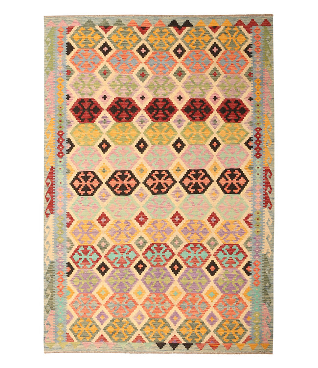 296x200cm Afghanischer orientalischer Wollteppich handgefertigter Kelim-Teppich