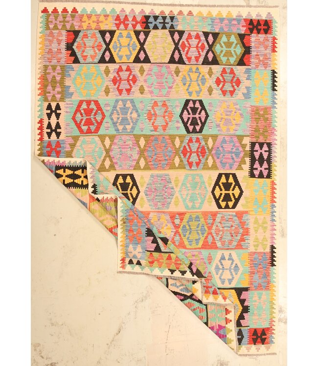 300x205cm Mooie handgeweven Kelim vloerkleed wollen oosterse tapijt