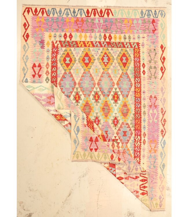 296x212cm Afghanischer orientalischer Wollteppich handgefertigter Kelim-Teppich