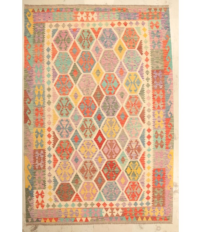 297x202cm Afghanischer orientalischer Wollteppich handgefertigter Kelim-Teppich