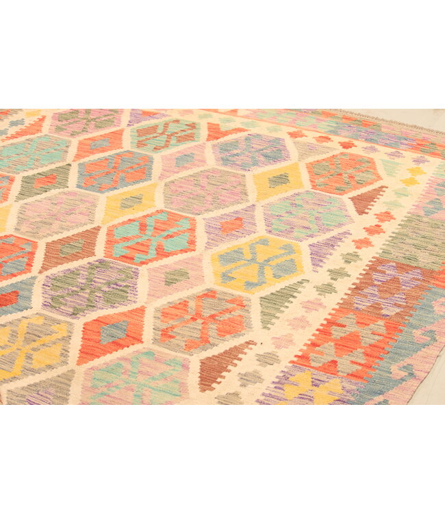 297x202cm Afghanischer orientalischer Wollteppich handgefertigter Kelim-Teppich