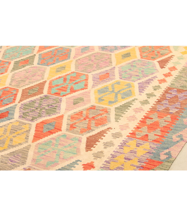 297x202cm Afghanischer orientalischer Wollteppich handgefertigter Kelim-Teppich