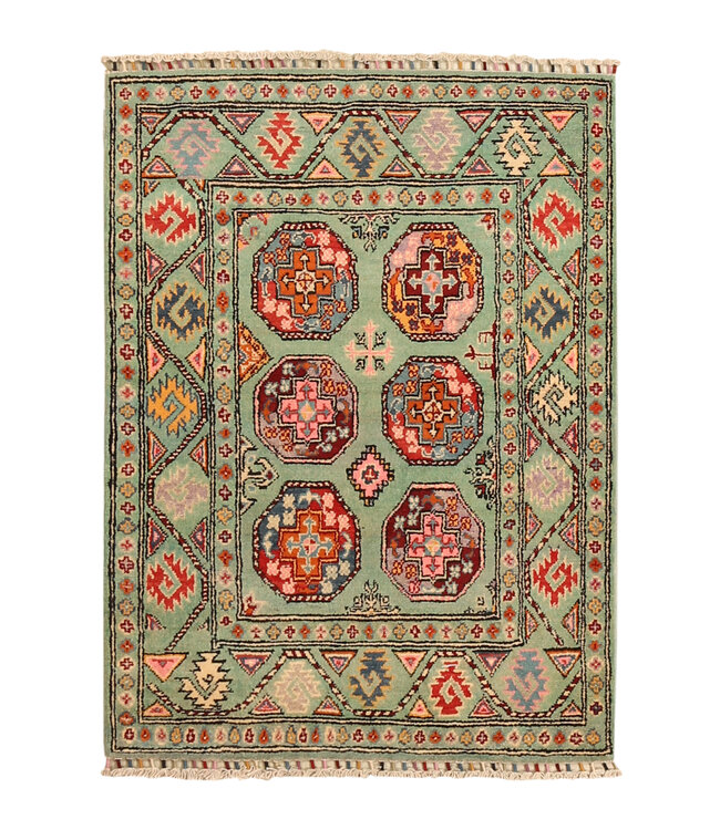 146x104cm Handgeknüpfter Woll Kazak Teppich – Authentischer Orientalischer Teppich, Traditionelles Tribal Design, Hochwertiger Handgefertigter Wollteppich