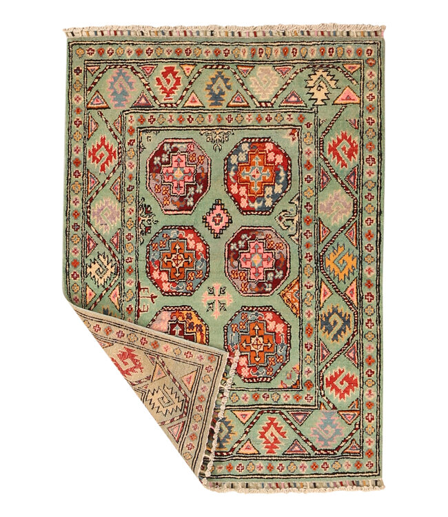 146x104cm Handgeknoopte Wol Kazak Tapijt – Authentiek Oosters Vloerkleed, Traditioneel Tribaal Design, Hoogwaardige Handgemaakte Wol Tapijt