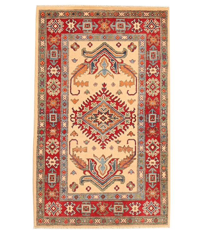 151x92cm Handgeknoopte Wol Kazak Tapijt – Authentiek Oosters Vloerkleed, Traditioneel Tribaal Design, Hoogwaardige Handgemaakte Wol Tapijt