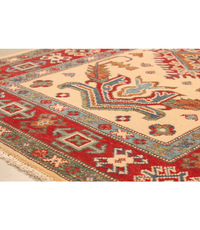 151x92cm Handgeknoopte Wol Kazak Tapijt – Authentiek Oosters Vloerkleed, Traditioneel Tribaal Design, Hoogwaardige Handgemaakte Wol Tapijt