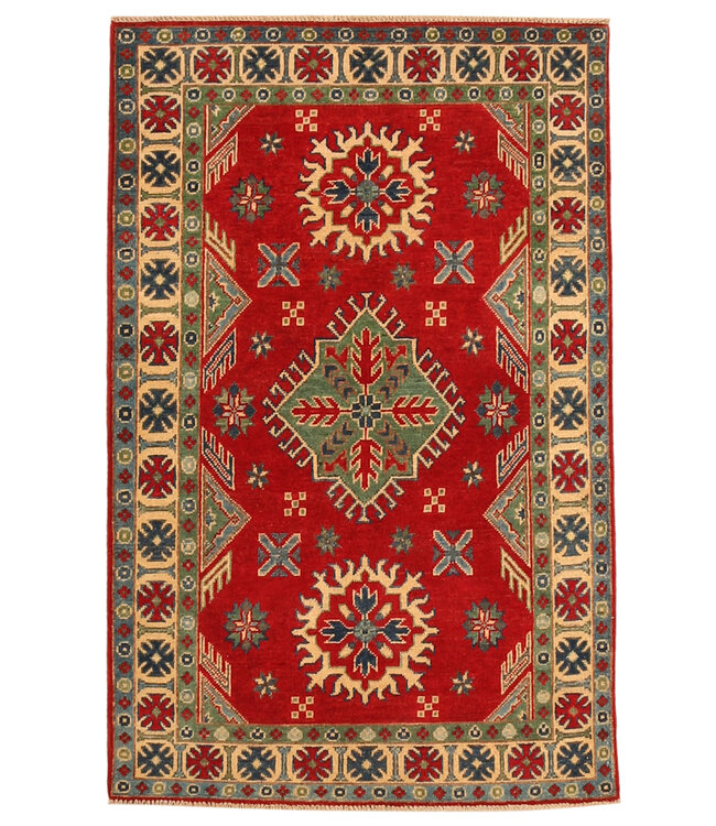 155x100cm Handgeknoopte Wol Kazak Tapijt – Authentiek Oosters Vloerkleed, Traditioneel Tribaal Design, Hoogwaardige Handgemaakte Wol Tapijt