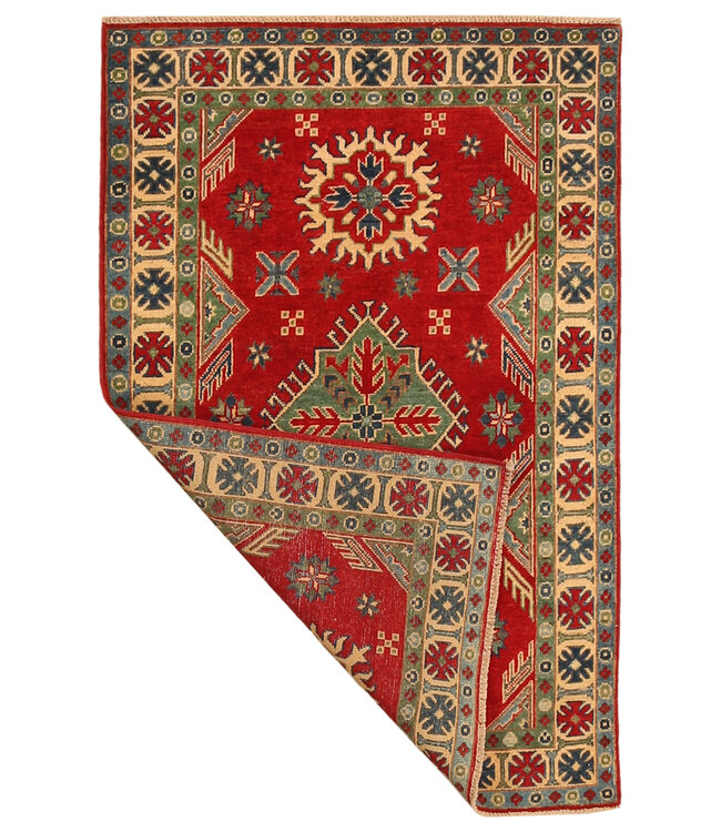 155x100cm Handgeknüpfter Woll Kazak Teppich – Authentischer Orientalischer Teppich, Traditionelles Tribal Design, Hochwertiger Handgefertigter Wollteppich