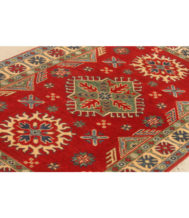 155x100cm Handgeknüpfter Woll Kazak Teppich – Authentischer Orientalischer Teppich, Traditionelles Tribal Design, Hochwertiger Handgefertigter Wollteppich