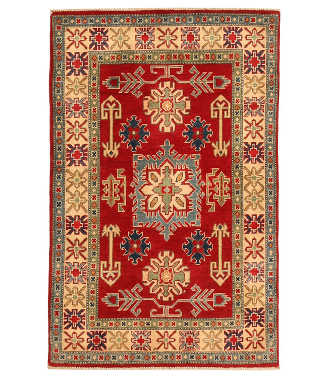 154x98cm Hand-Knotted Wool Kazak Rug – Authentic Oriental Carpet, Traditional Tribal Design, High-Quality Handmade Wool Rug
