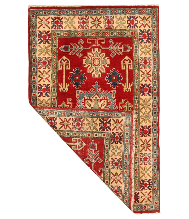 154x98cm Handgeknüpfter Woll Kazak Teppich – Authentischer Orientalischer Teppich, Traditionelles Tribal Design, Hochwertiger Handgefertigter Wollteppich