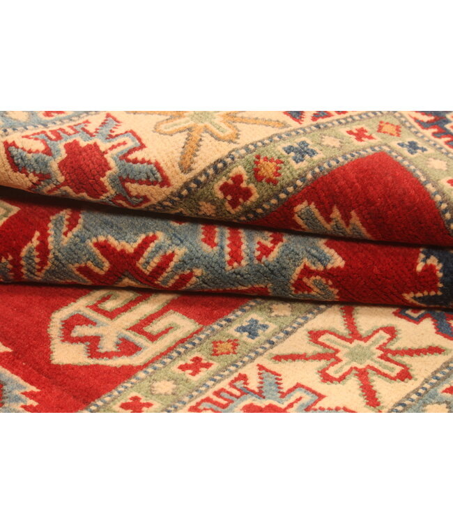 154x98cm Handgeknüpfter Woll Kazak Teppich – Authentischer Orientalischer Teppich, Traditionelles Tribal Design, Hochwertiger Handgefertigter Wollteppich