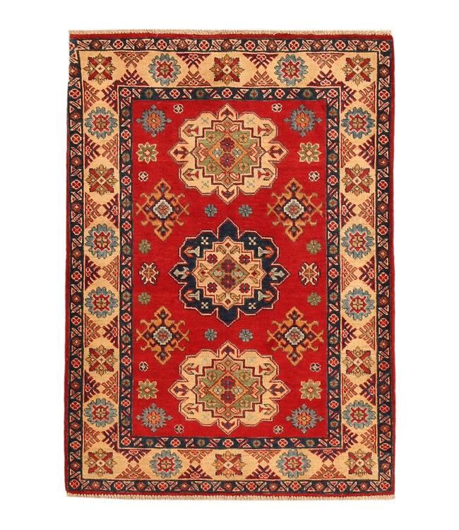 140x100cm Handgeknoopte Wol Kazak Tapijt – Authentiek Oosters Vloerkleed, Traditioneel Tribaal Design, Hoogwaardige Handgemaakte Wol Tapijt