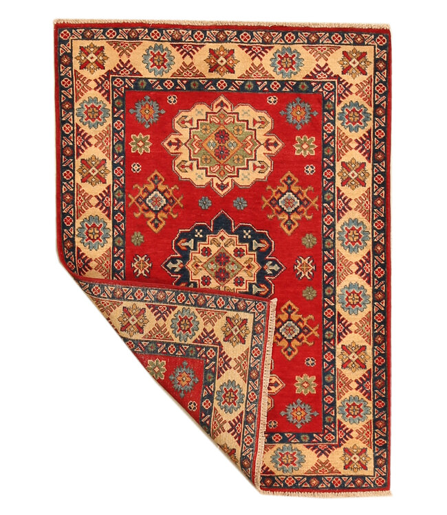 140x100cm Handgeknoopte Wol Kazak Tapijt – Authentiek Oosters Vloerkleed, Traditioneel Tribaal Design, Hoogwaardige Handgemaakte Wol Tapijt