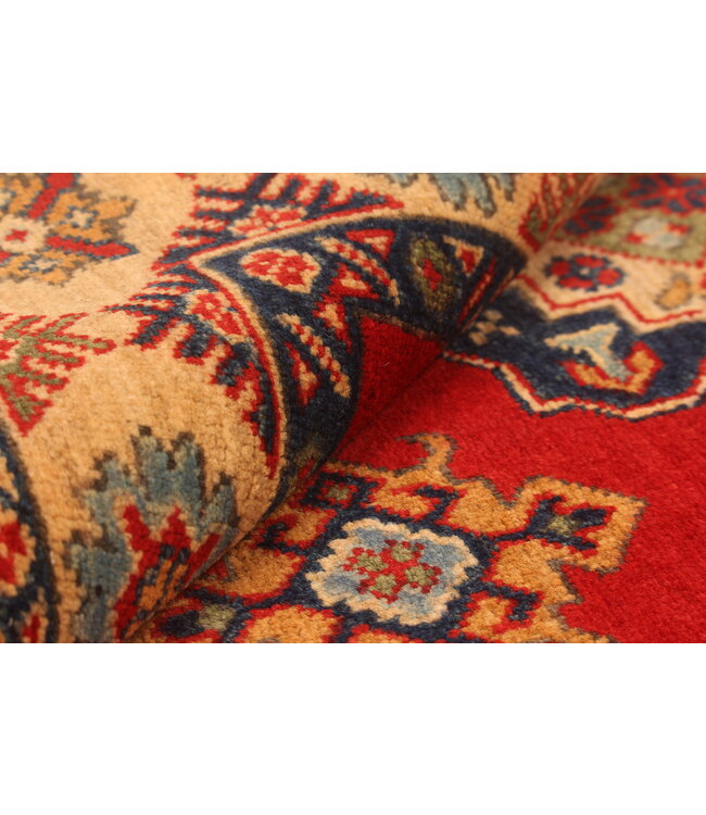 140x100cm Handgeknüpfter Woll Kazak Teppich – Authentischer Orientalischer Teppich, Traditionelles Tribal Design, Hochwertiger Handgefertigter Wollteppich