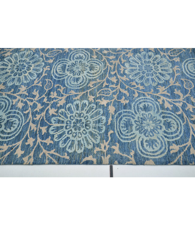 Luxury Hand-Knotted Wool Runner – Blue Floral Design – 370 x 94 cm – Artisan Oriental Rug