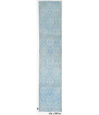 Hand-Knotted Wool Runner Rug – Elegant Blue Medallion Design (436 x 87 cm)