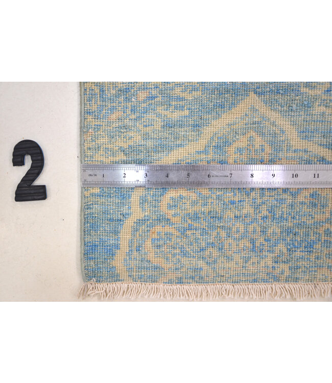 Hand-Knotted Wool Runner Rug – Elegant Blue Medallion Design (436 x 87 cm)