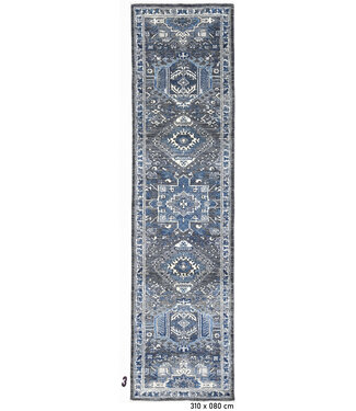 Handgeknüpfter Woll-Läufer – Dunkelblaues Tribal-Design (310 x 80 cm) Handgeknüpfter Woll-Läufer – Dunkelblaues Tribal-Design (310 x 80 cm)
