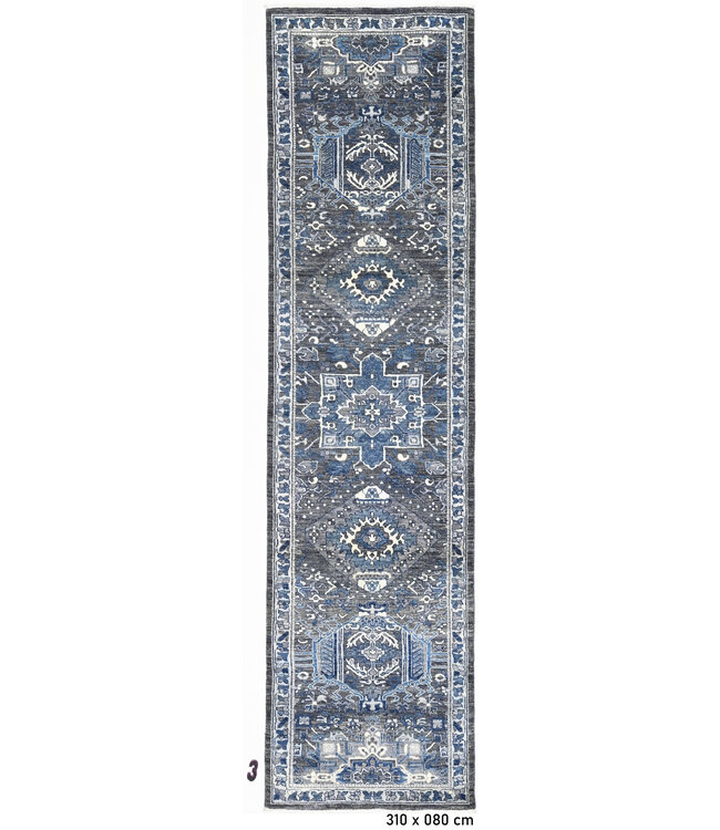 Handgeknüpfter Woll-Läufer – Dunkelblaues Tribal-Design (310 x 80 cm)