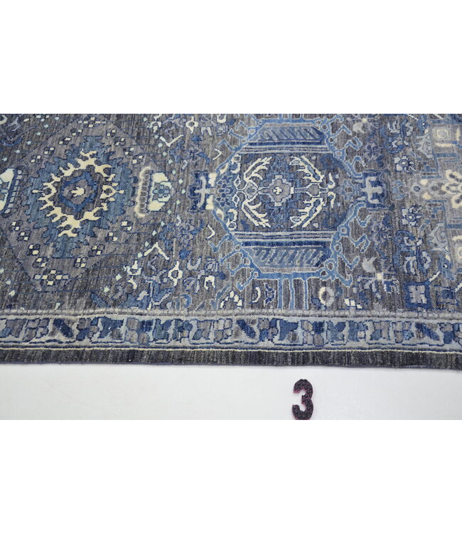 Handgeknüpfter Woll-Läufer – Dunkelblaues Tribal-Design (310 x 80 cm)