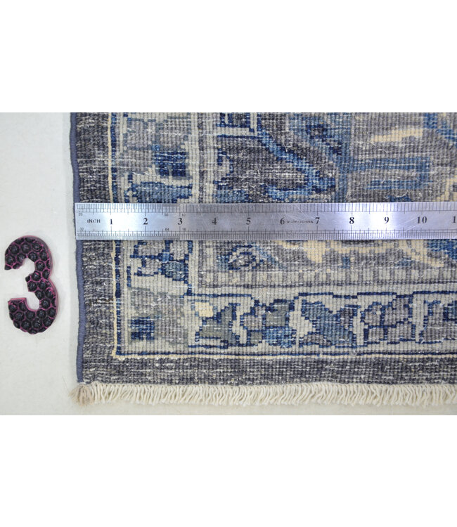 Hand-Knotted Wool Runner Rug – Dark Blue Tribal Design (310 x 80 cm)