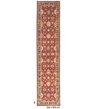 Rode Perzische Handgeknoopte Wol Tapijt - 346 x 076 cm - Klassiek Bloemenpatroon