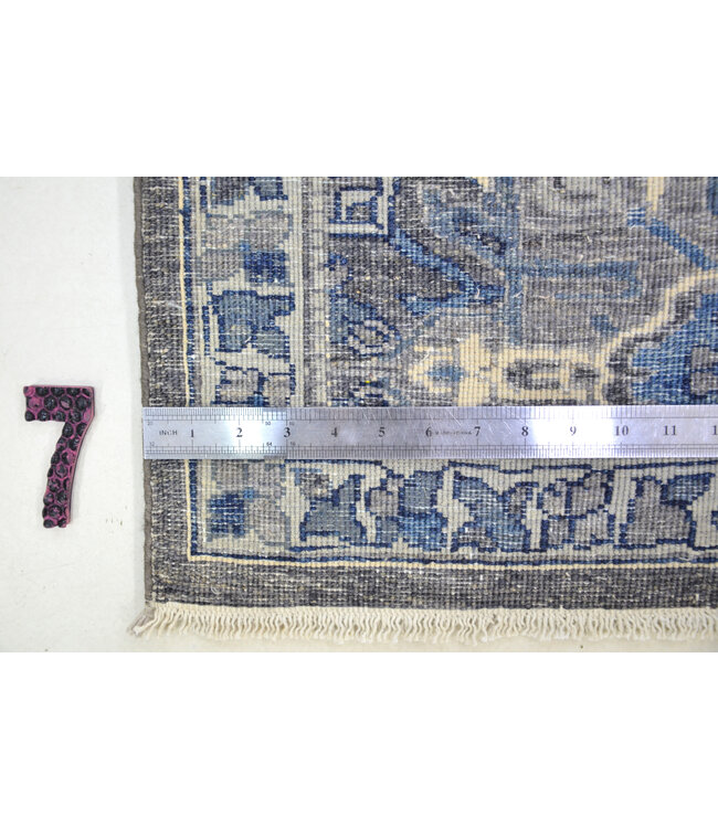 Blue & Grey Hand-Knotted Wool Runner (309 x 81 cm)