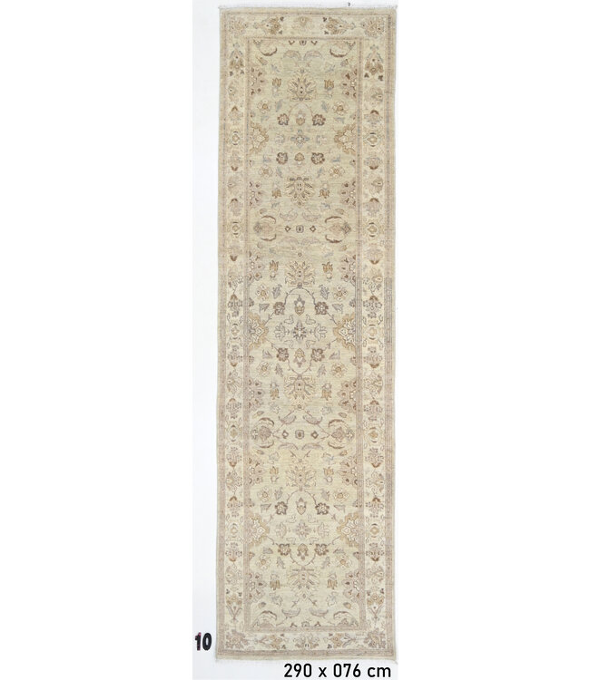 Beige & Taupe Handgeknoopte Wollen Loper (290 x 76 cm)
